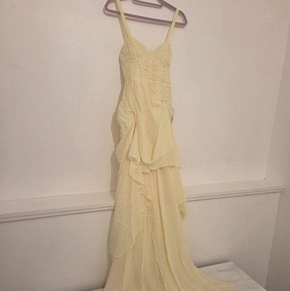 For Love & Lemons Bustier Baby Yellow High-low Ruffle Gown W/Spaghetti Straps - Picture 7 of 8